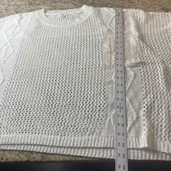 Pol Anthropologie Ivory Open Knit Oversized Pullover Boho Sweater Lace Pocket - Picture 11 of 11